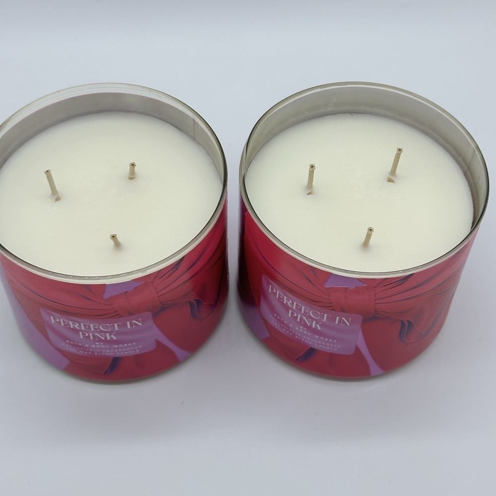 2 BATH & BODY WORKS PERFECT IN PINK 3-WICK FRAGRANCED SOY WAX BLEND CANDLE NEW - Picture 2 of 4